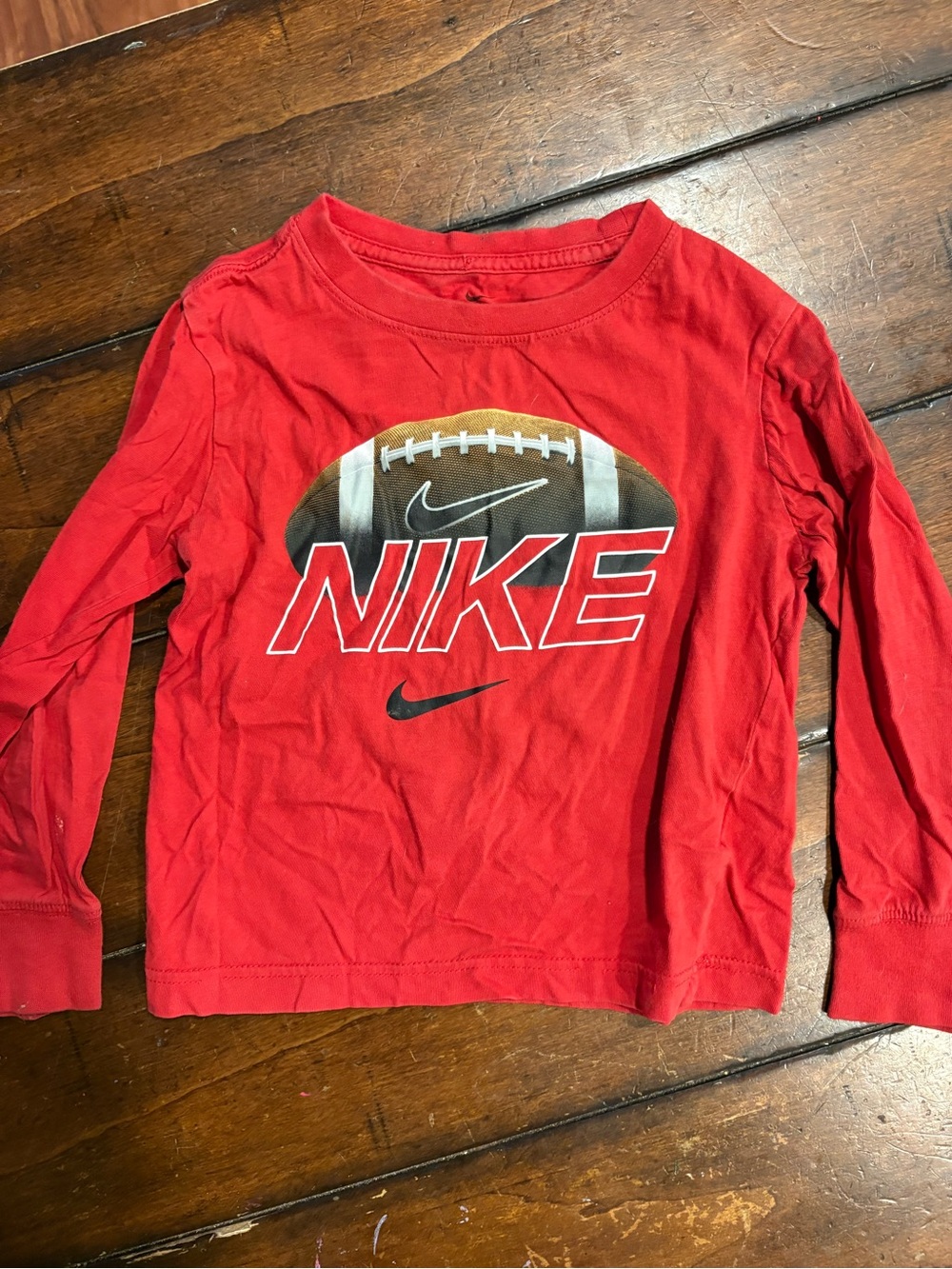 Nike Red Long-Sleeve Football Logo Tee for Kids